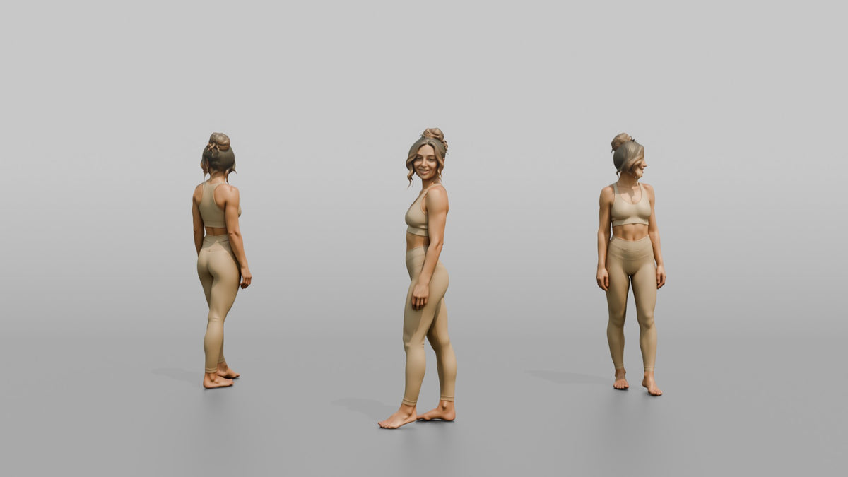 Fitness Influencer Woman Standing At A Slight Angle Looking Over The Shoulder - 3D character model, view 1