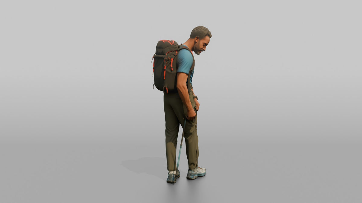Trekker Unzipping His Trousers Vent - 3D character model, view 2
