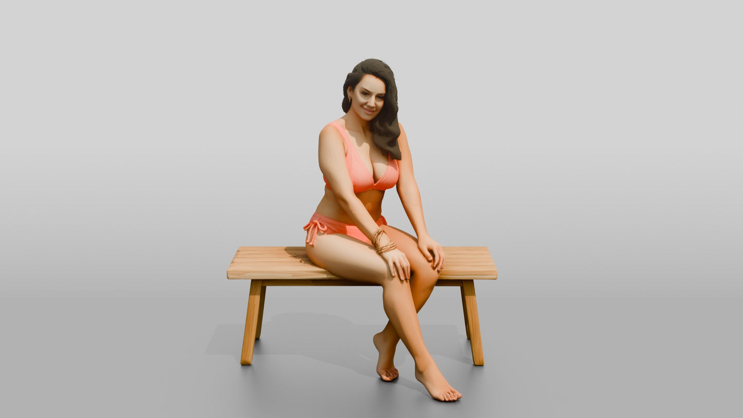 Latina Fitness Model in Coral High-Cut Swimsuit