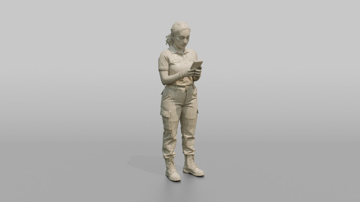 Door Staff Man Checking A Phone For A Guest List Name - wireframe topology preview