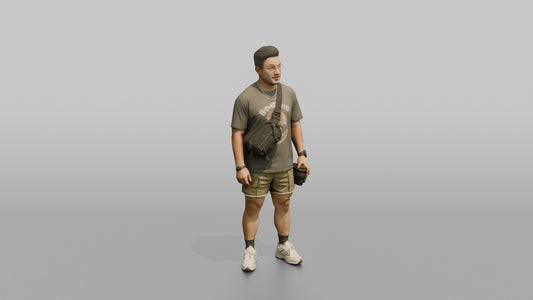 Vacationer Wearing Casual Graphic Tee - 3D character model, view 1