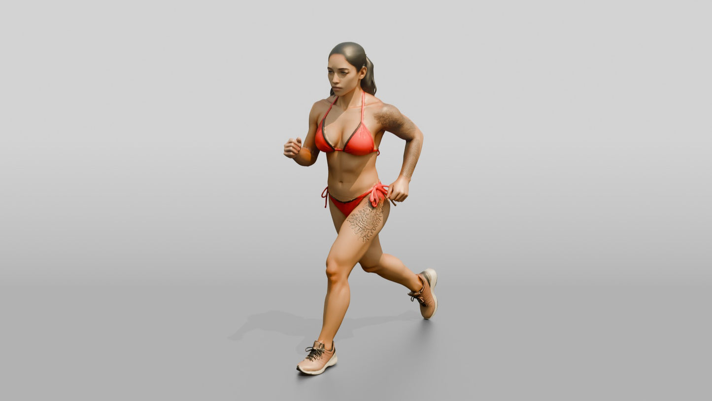 Latina Woman Running in Red String Bikini