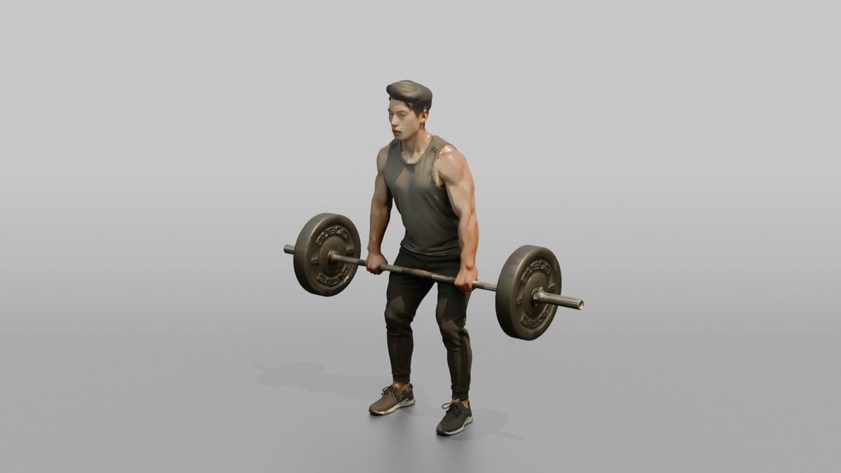 Weightlifter Man Mid-rep On A Barbell Deadlift - 3D character model, view 4