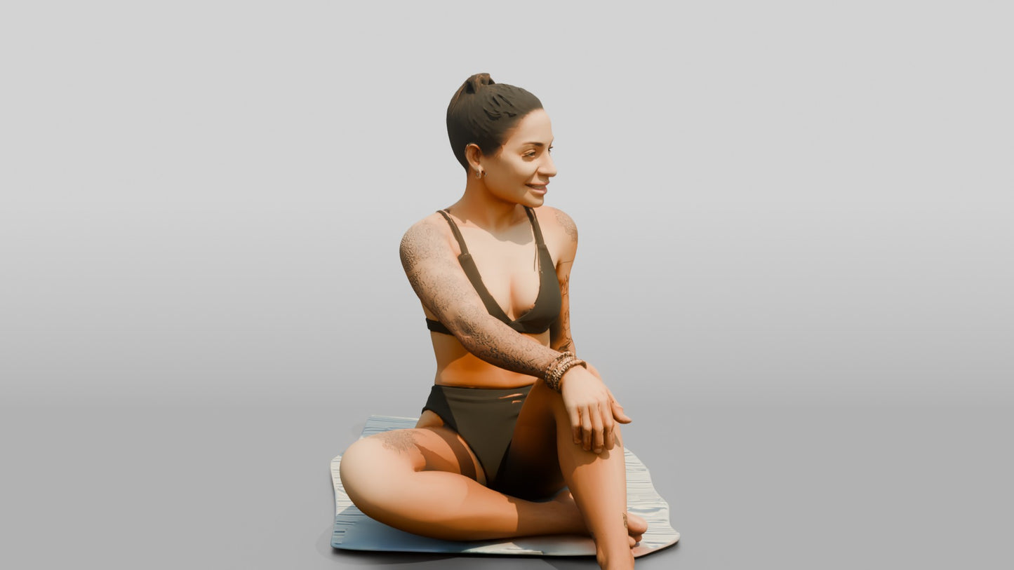 Latina Woman in Turquoise One-Piece Swimsuit