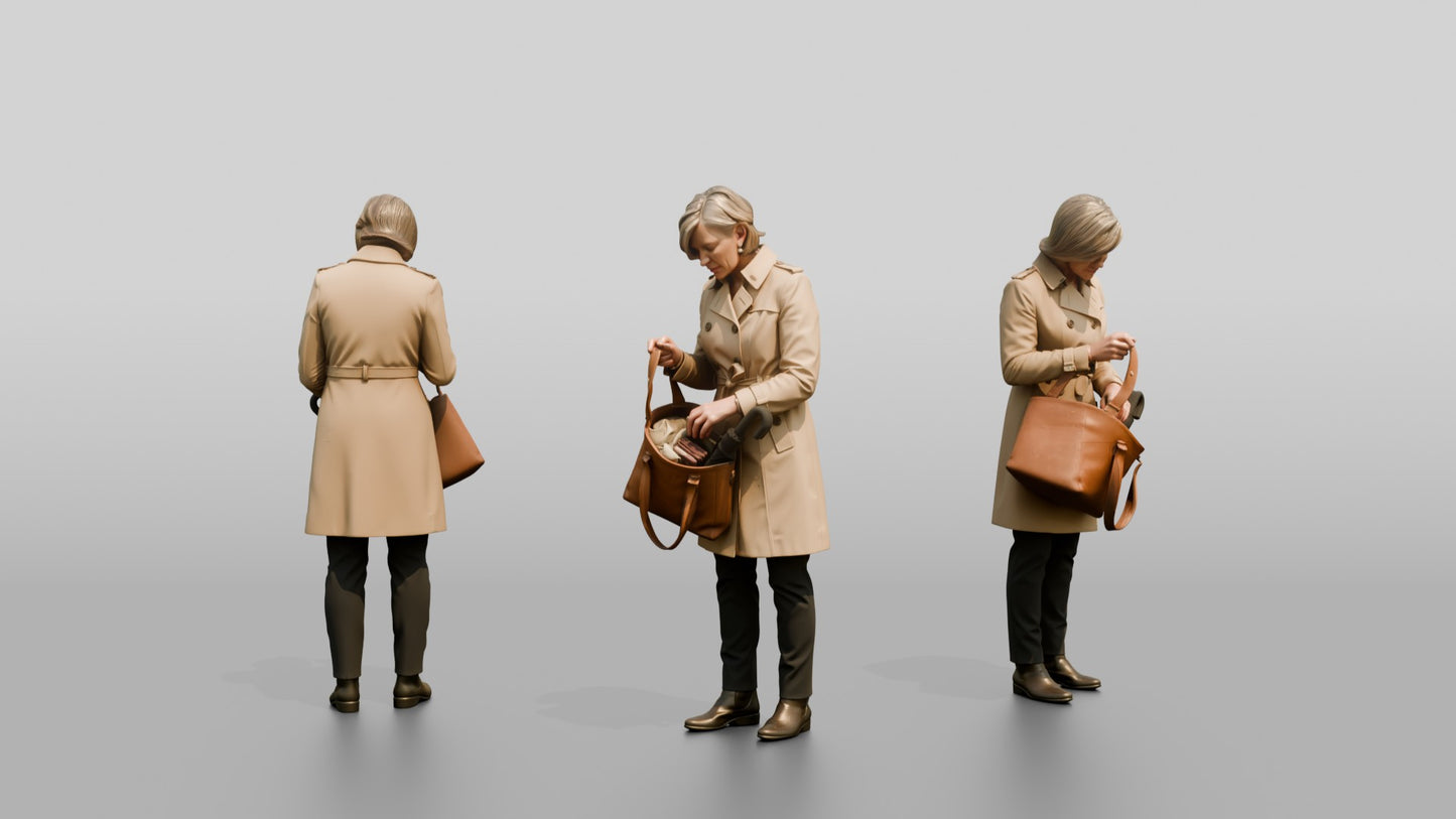 White Woman Checking Her Bag for an Umbrella