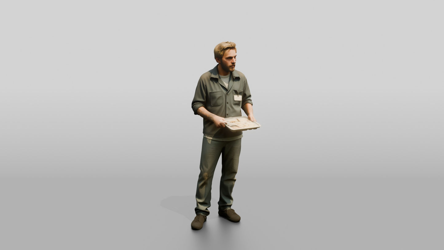 Slim Caucasian Male Prisoner Holding a Plastic Food Tray