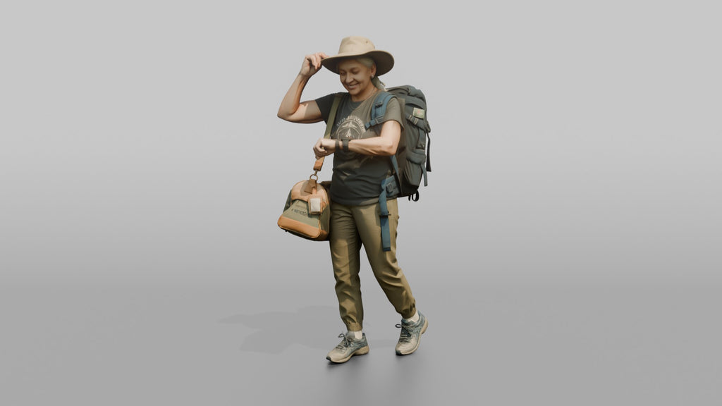 Traveler Adjusting Her Sun Hat