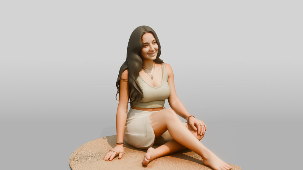 Woman Sitting on a Woven Mat