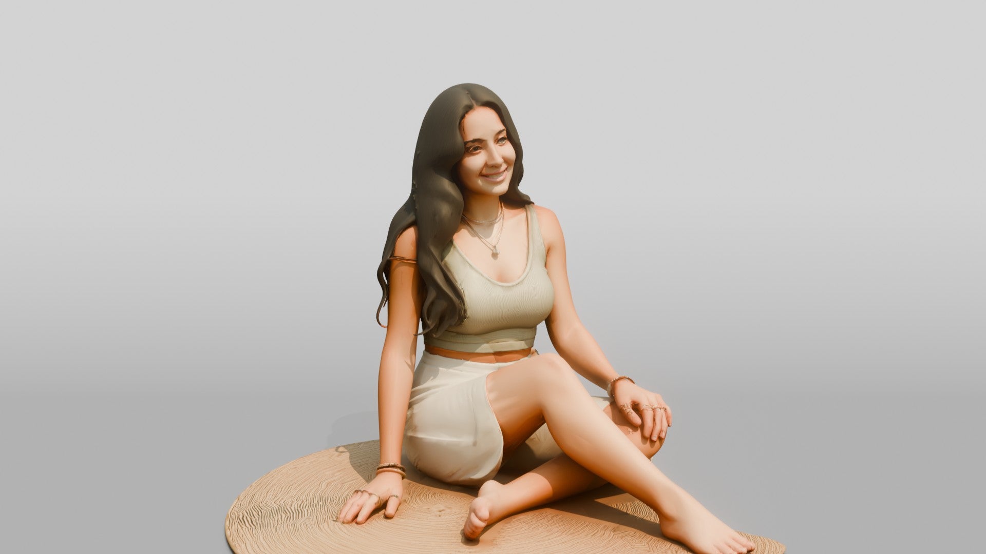 Woman Sitting on a Woven Mat