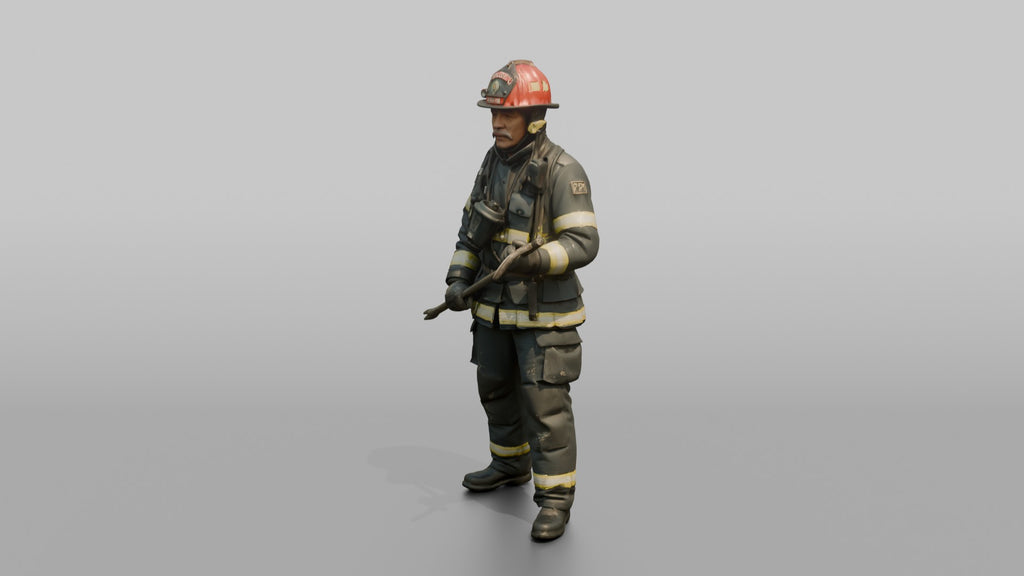 Firefighter Man Wielding a Halligan Entry Tool
