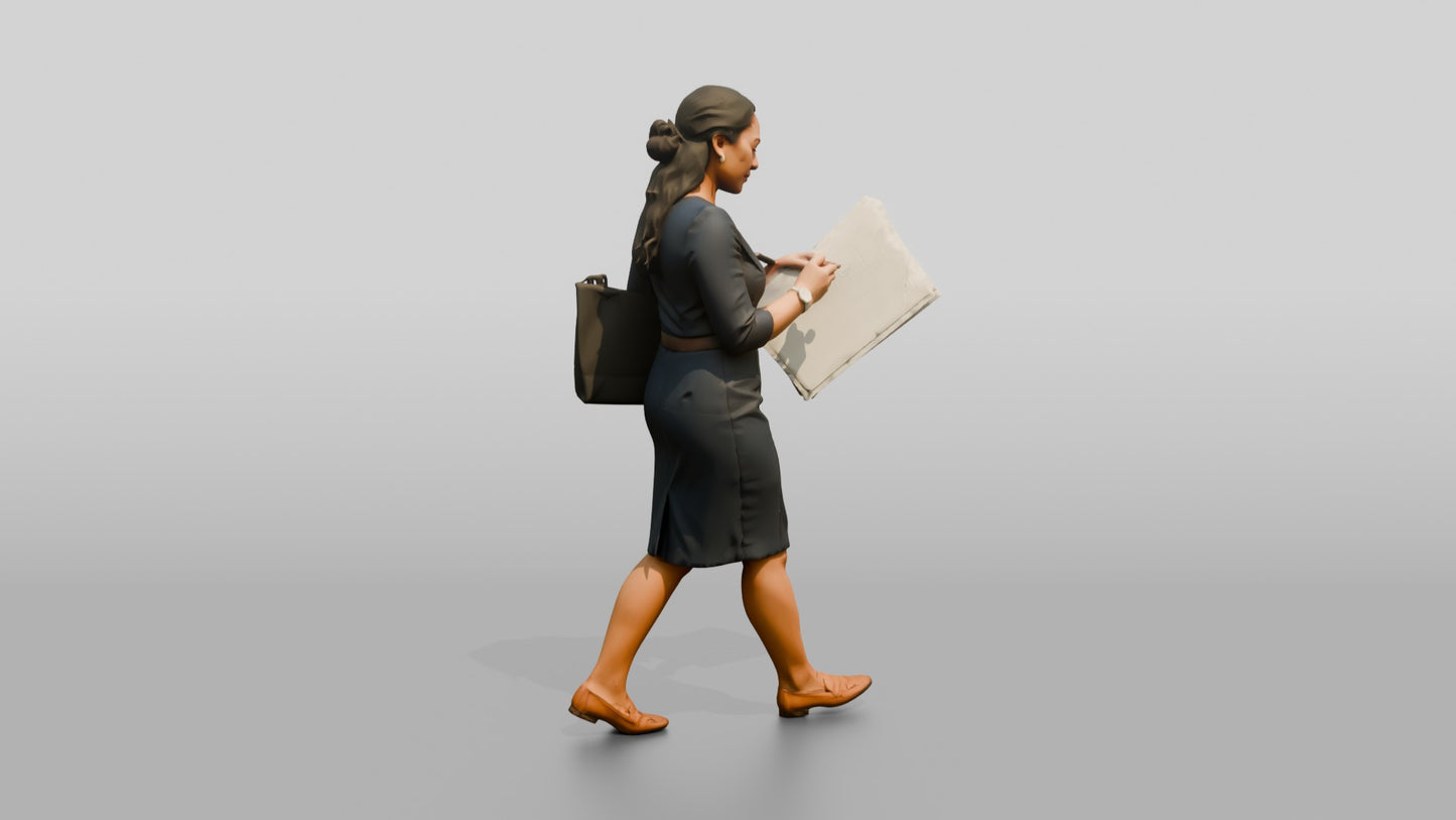 Businesswoman Walking with a Blueprint