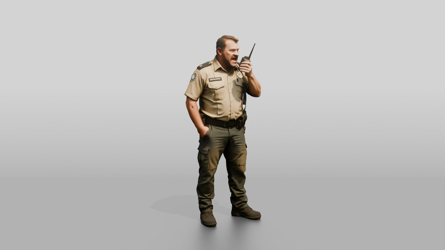 White Male Guard in a Khaki Guard Uniform