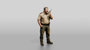 White Male Guard in a Khaki Guard Uniform - 3D character model, view 1