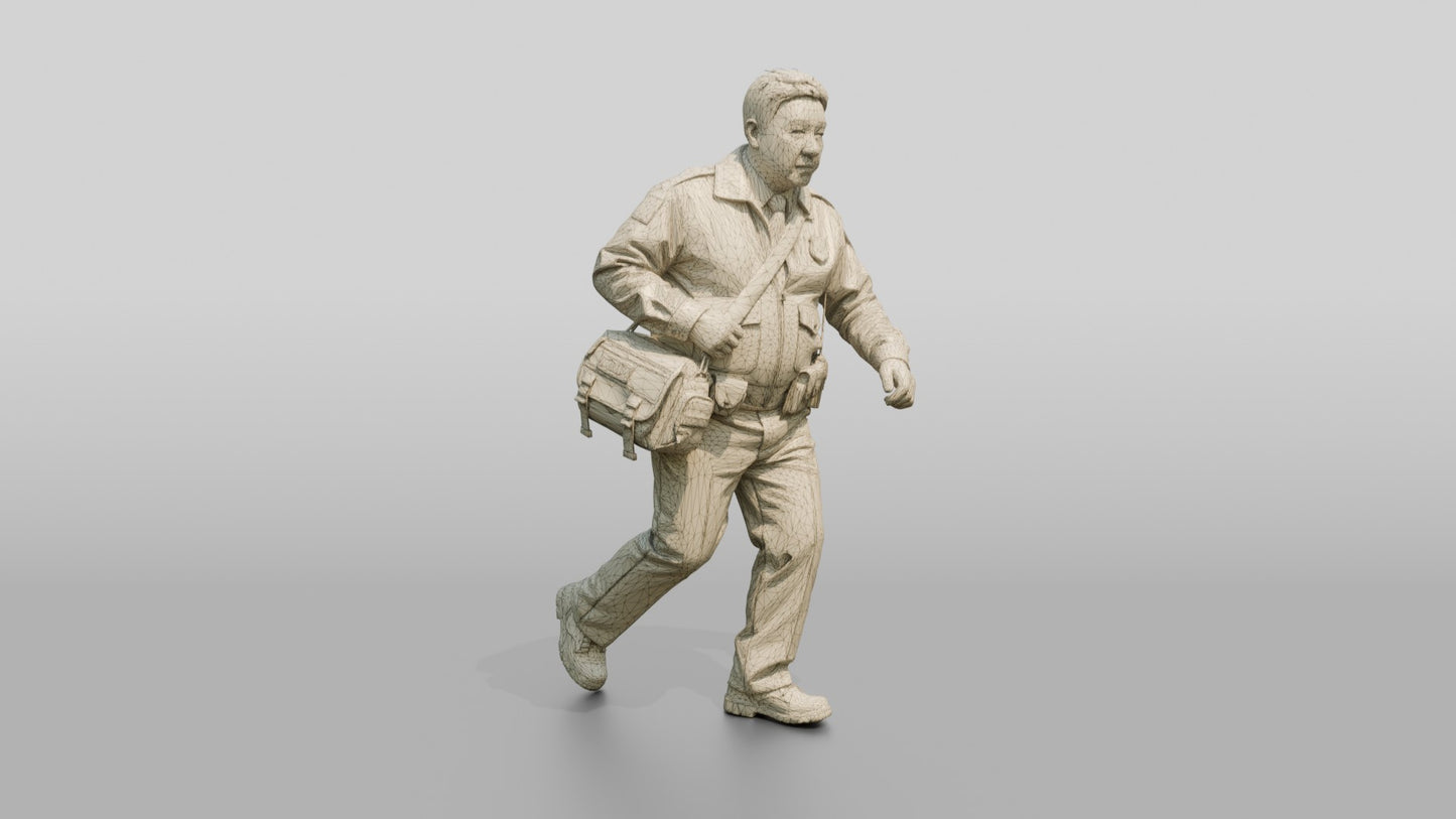 Police Officer Hurrying with a Shoulder Bag