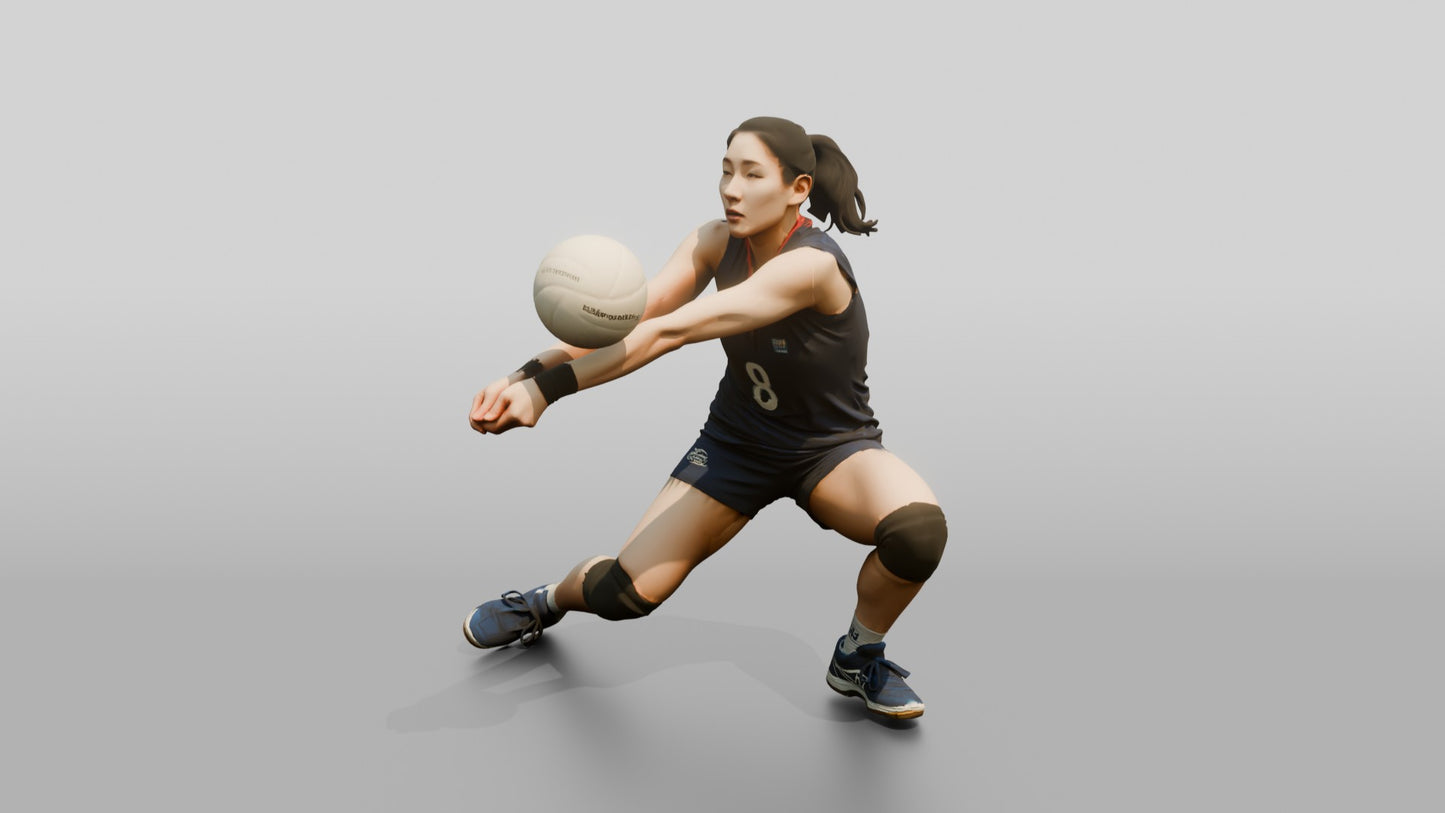 East Asian Female Volleyball Player in Navy Blue Jersey
