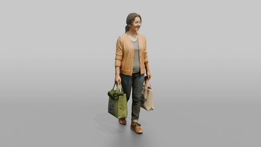 Mother Carrying Two Reusable Grocery Bags - 3D character model