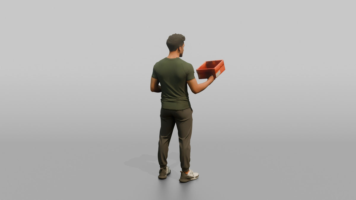 Man Customer Holding Two Sneaker Boxes To Compare - 3D character model, view 3
