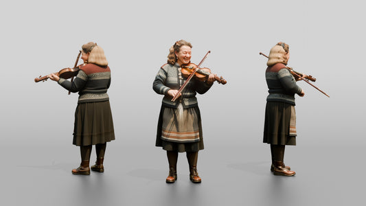 Norwegian Woman Playing Fiddle Outside a Cafe