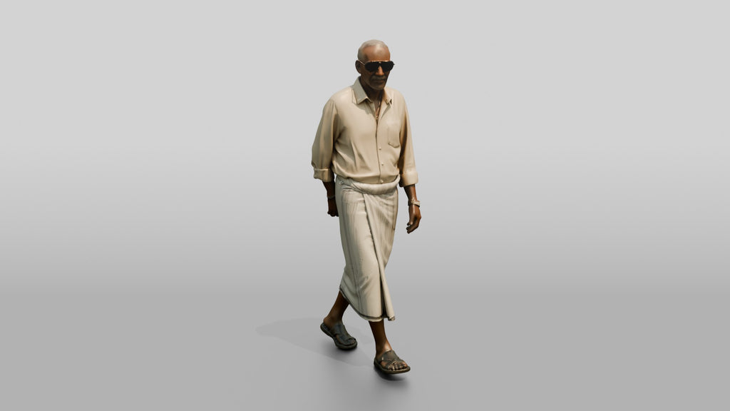 Elderly African Man Walking with Hands Clasped Behind His Back