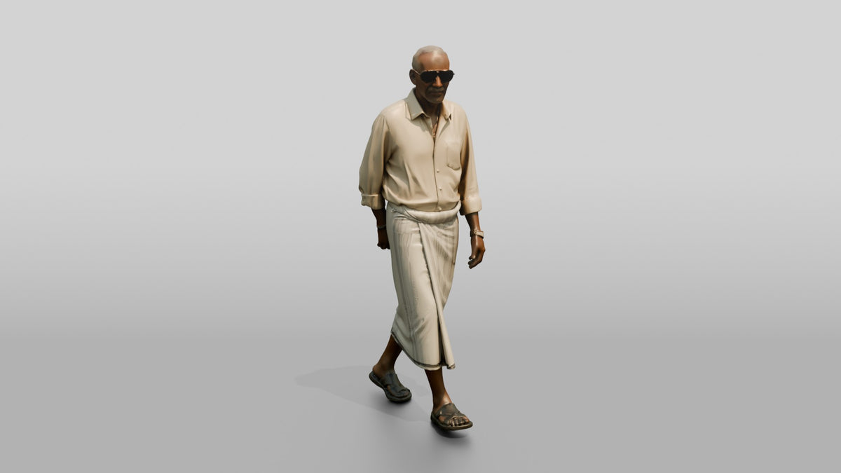 Elderly African Man Walking with Hands Clasped Behind His Back - 3D character model, view 1