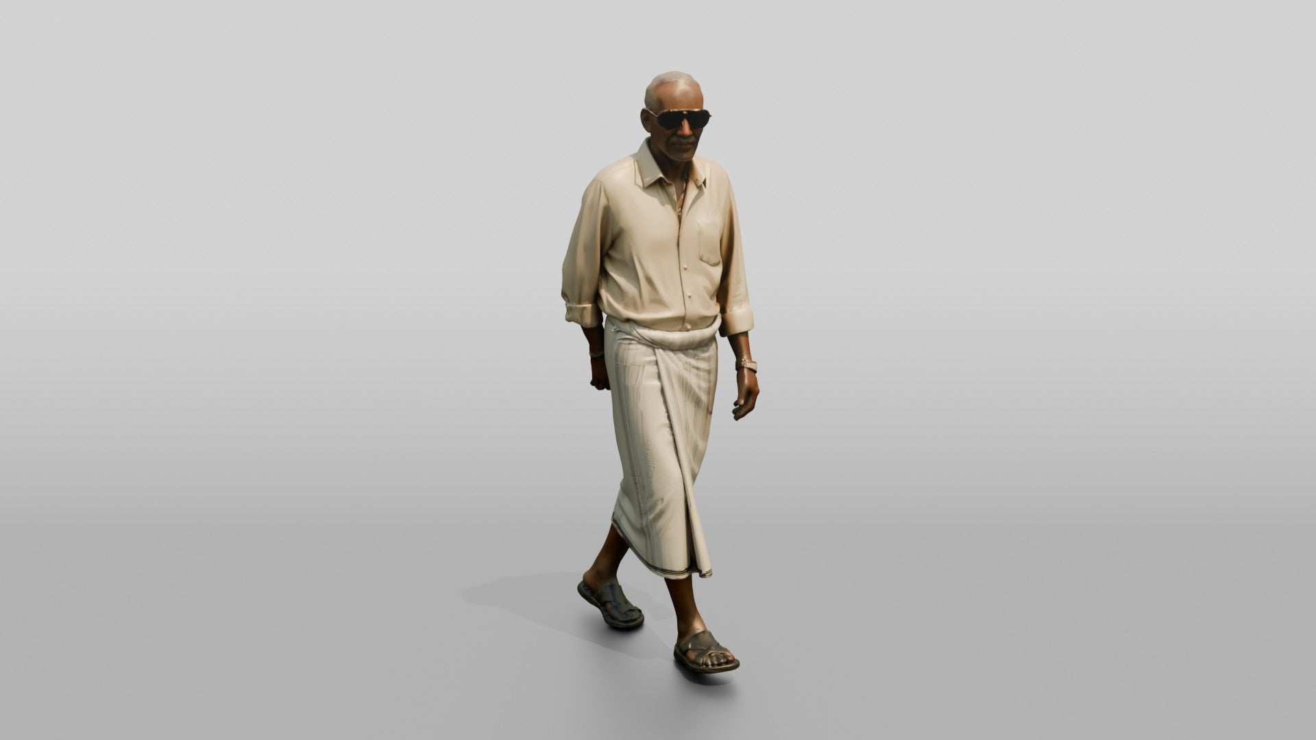 Elderly African Man Walking with Hands Clasped Behind His Back