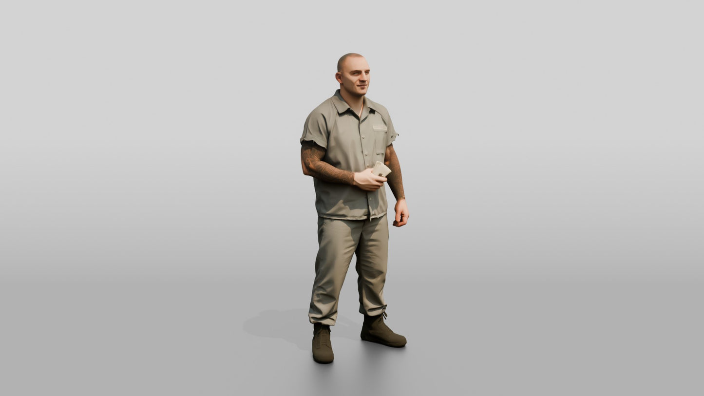White Male Prisoner in a Grey Uniform