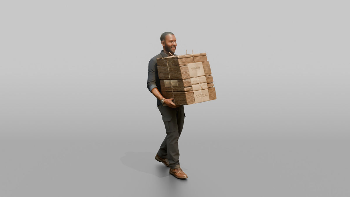 Father Carrying A Stack Of Flattened Moving Boxes - 3D character model, view 2