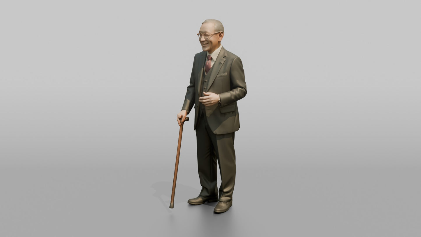 Elderly Wedding Guest with a Wooden Walking Stick