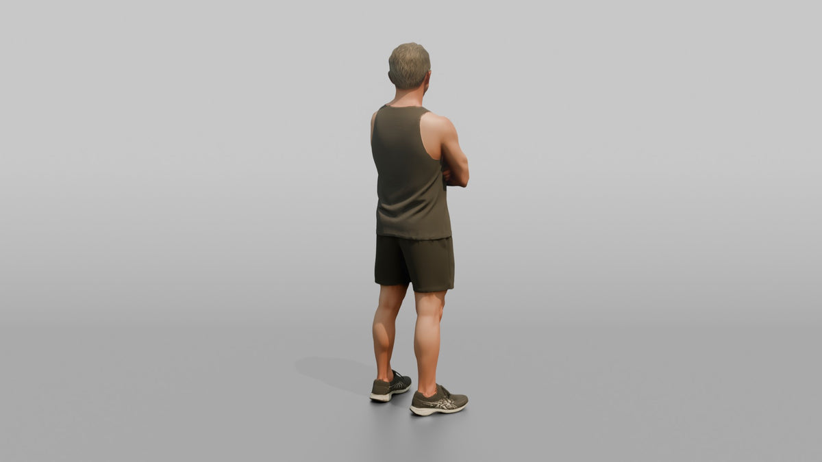 Physique Model Man Standing With Arms Crossed, Confident Post-workout Stance - 3D character model, view 3