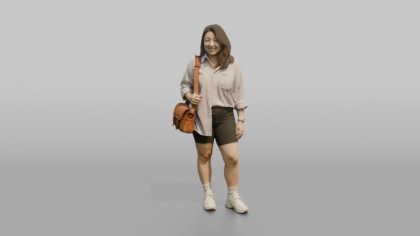 Vacationer Wearing Oversized Pastel Shirt And Bike Shorts