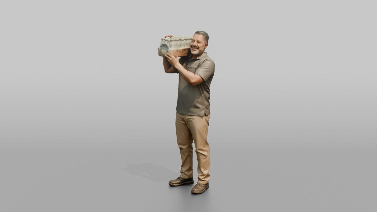 Father Carrying A Case Of Bottled Water On One Shoulder - 3D character model, view 4