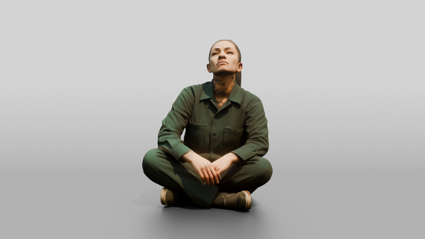 Latina Female Prisoner in a Dark Green Uniform