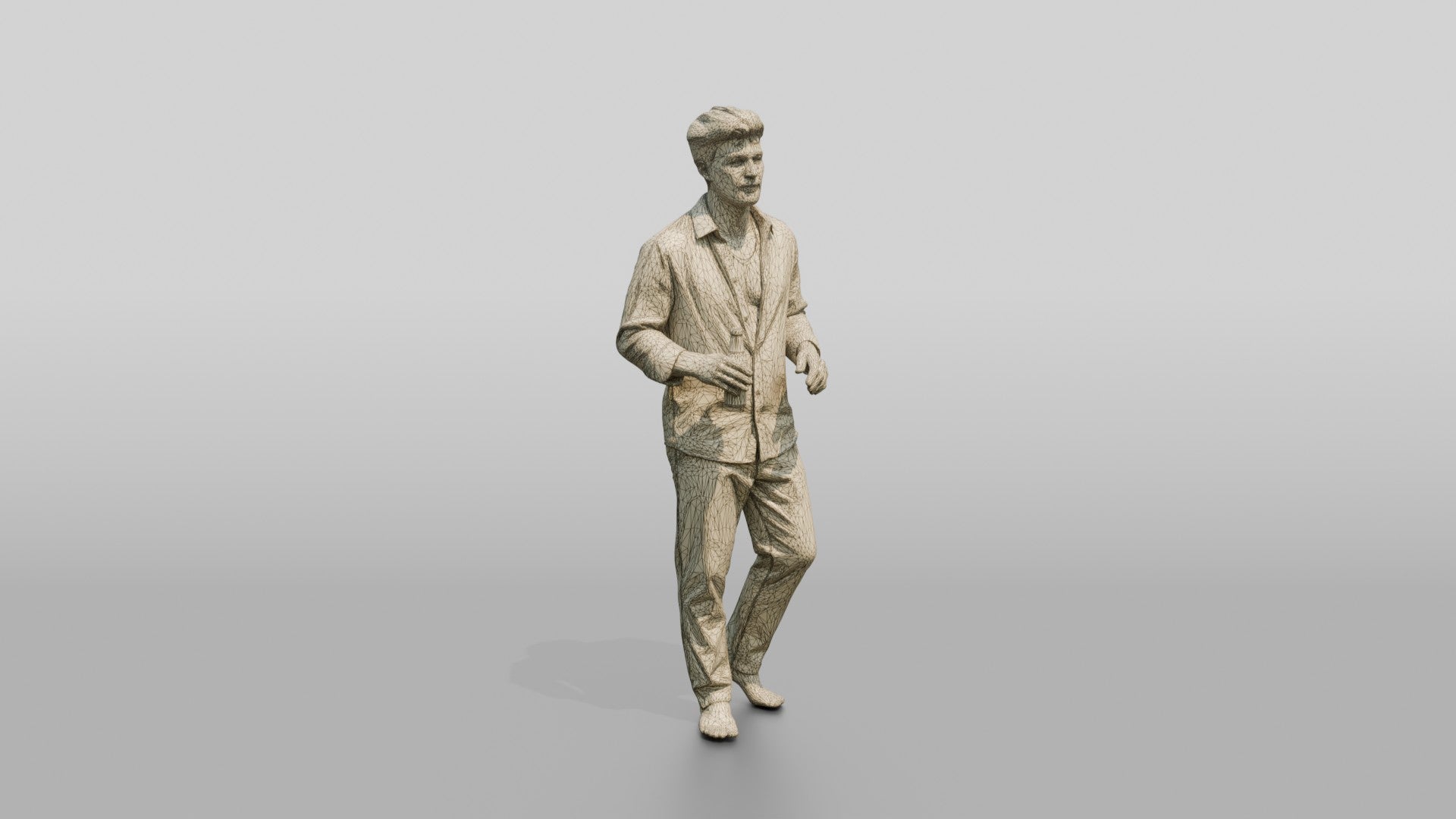 Man Holding a Bottle in White Linen