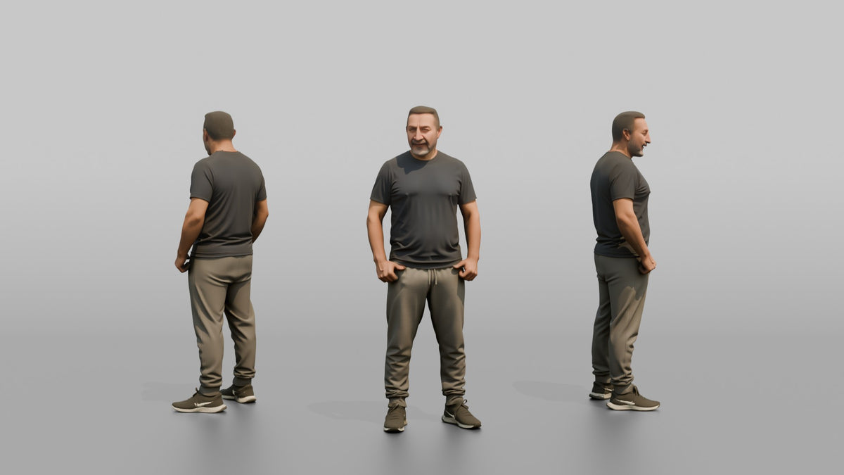 Physique Model Man Standing In A Relaxed Athletic Stance, Thumbs In Waistband - 3D character model, view 1