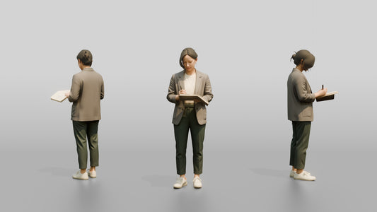 Chinese Woman in Blazer Writing in Notebook - 3D character model