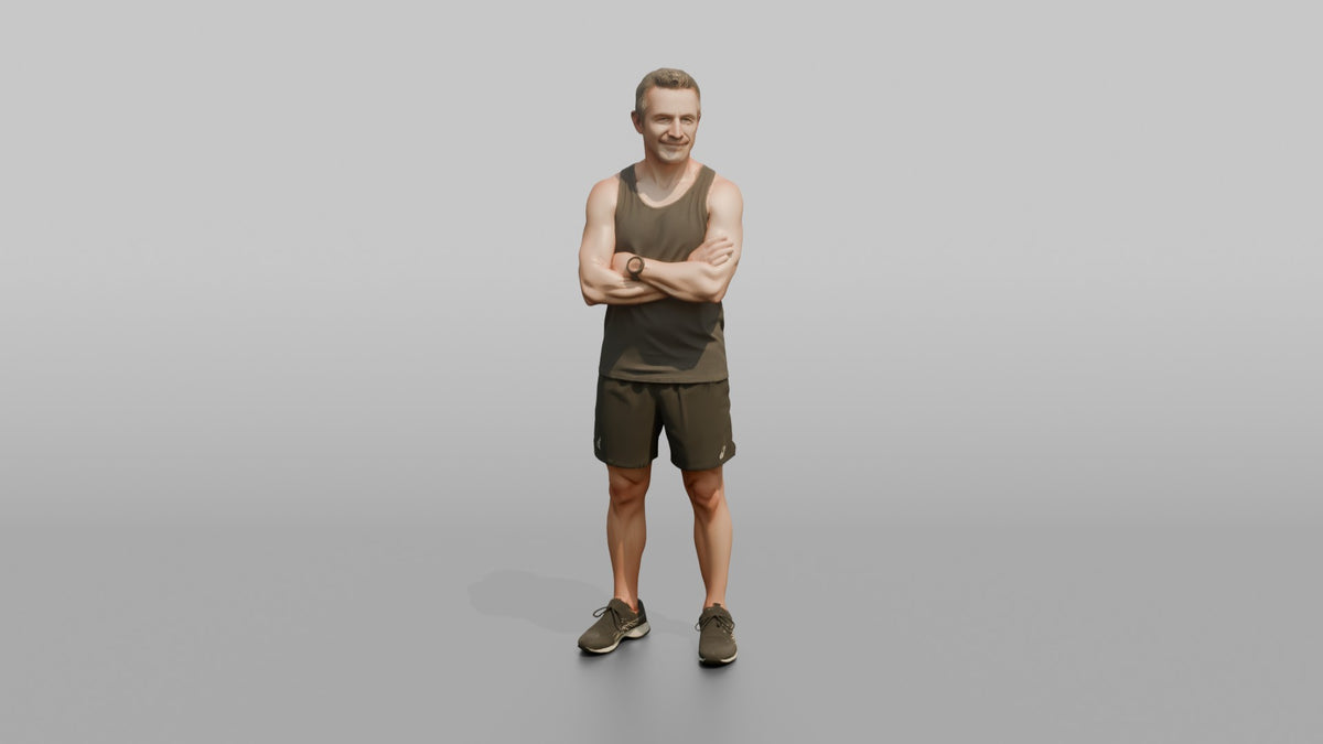 Physique Model Man Standing With Arms Crossed, Confident Post-workout Stance - 3D character model, view 5