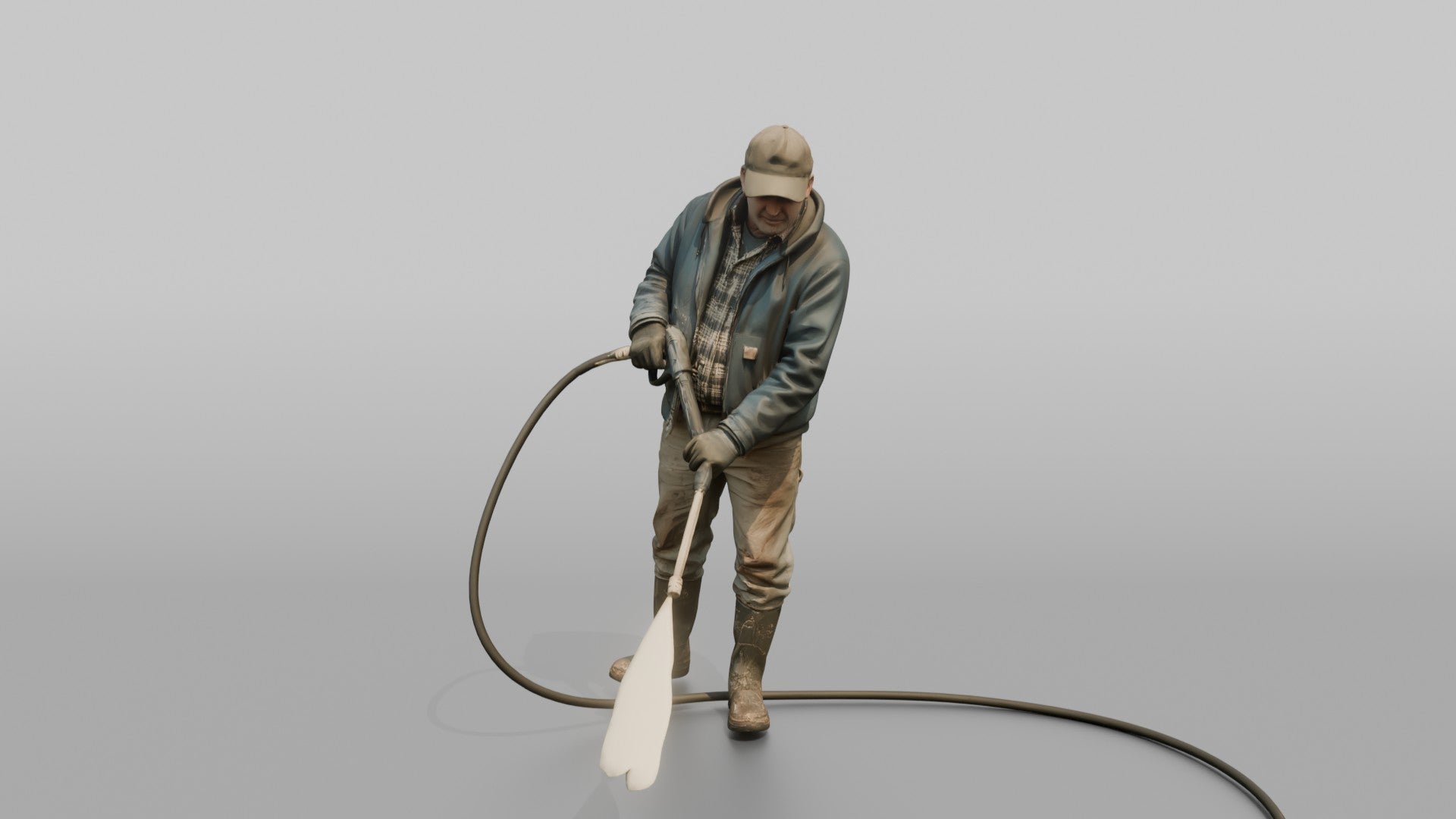 Farmer Spraying Down Concrete Barn Floor
