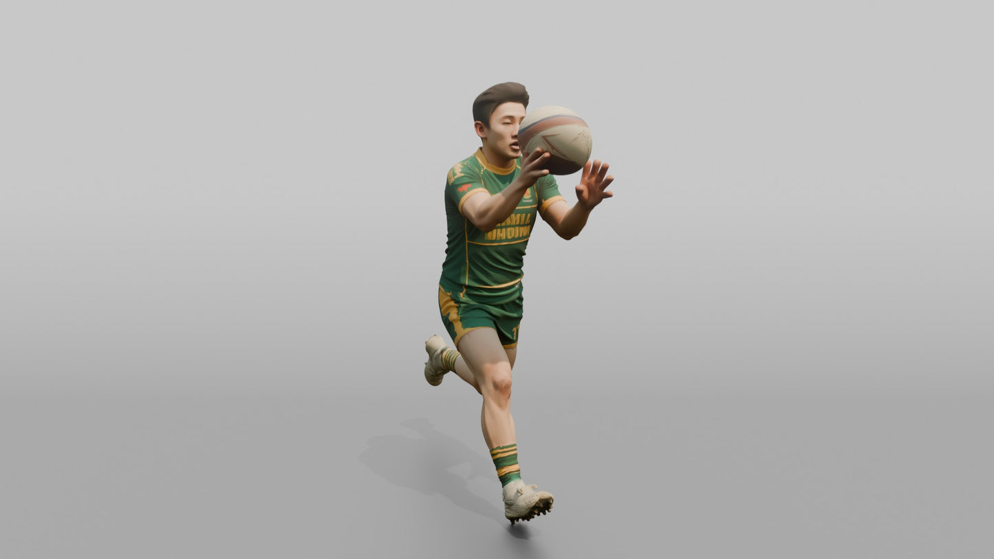 Rugby Back Catching a High Spiral Pass