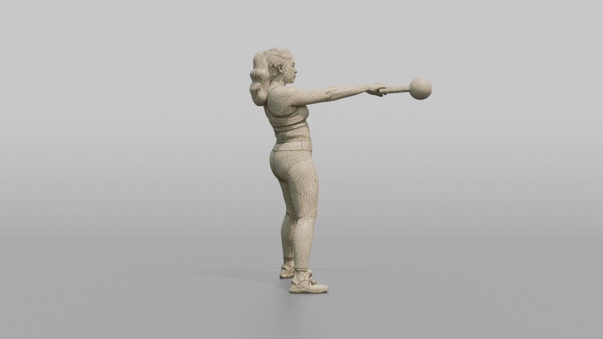 Weightlifter Woman Performing A Kettlebell Swing - wireframe topology preview