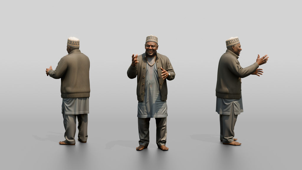 Elderly African Man in a Fula Hat Gesturing While Talking