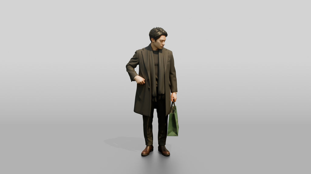 Man Standing in Olive Wool Coat