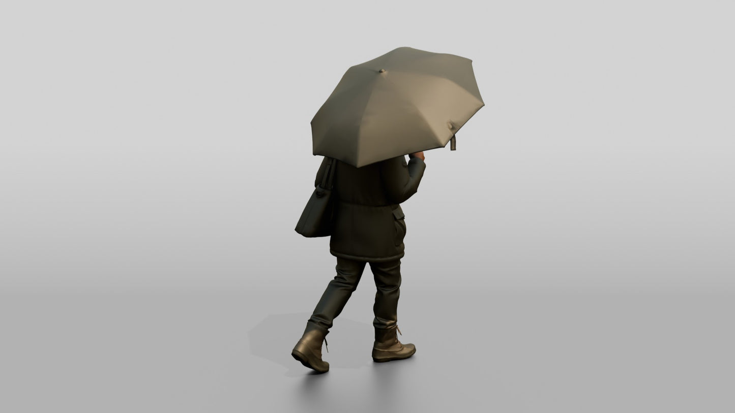 Elderly Black Woman in Heavy Coat with Umbrella