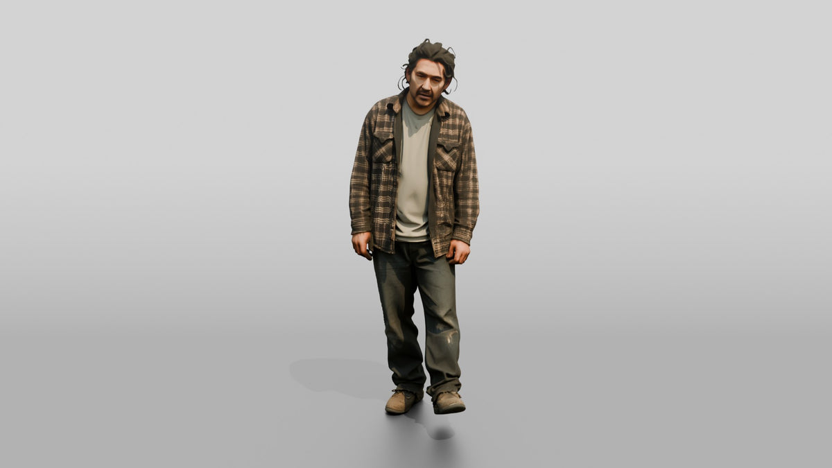 Homeless Man Looking Disheveled and Swaying Slightly - 3D character model, view 5