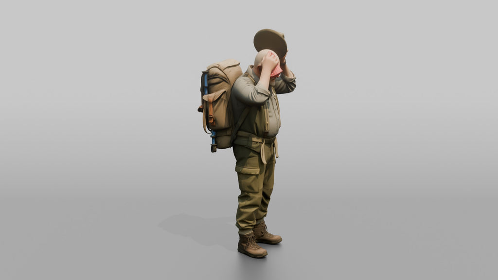 Hiker Wiping His Head with a Handkerchief