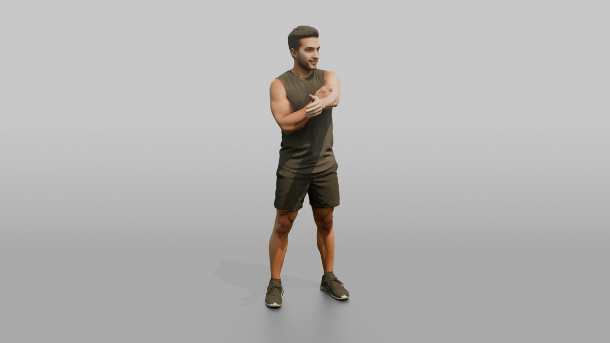 Fitness Influencer Man Stretching One Arm Across The Chest - 3D character model