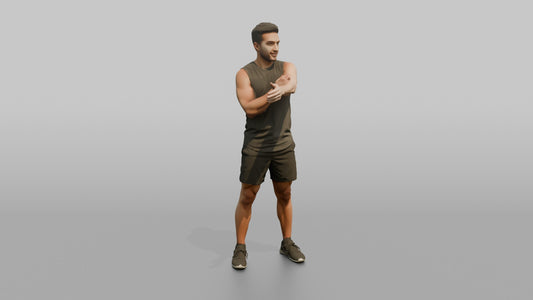 Fitness Influencer Man Stretching One Arm Across The Chest - 3D character model