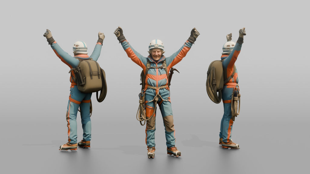 Mountaineer Raising Her Arms in Victory