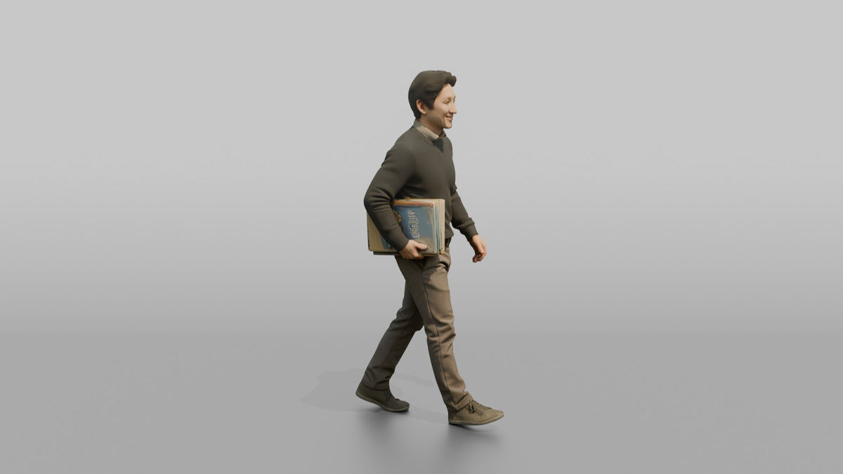 Father Carrying A Stack Of Picture Books Under One Arm - 3D character model, view 2