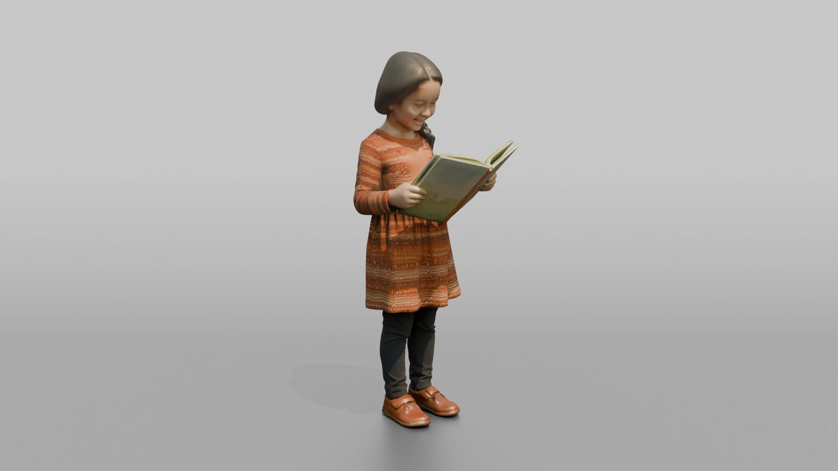 Daughter Holding A Picture Book Open With Both Hands - 3D character model