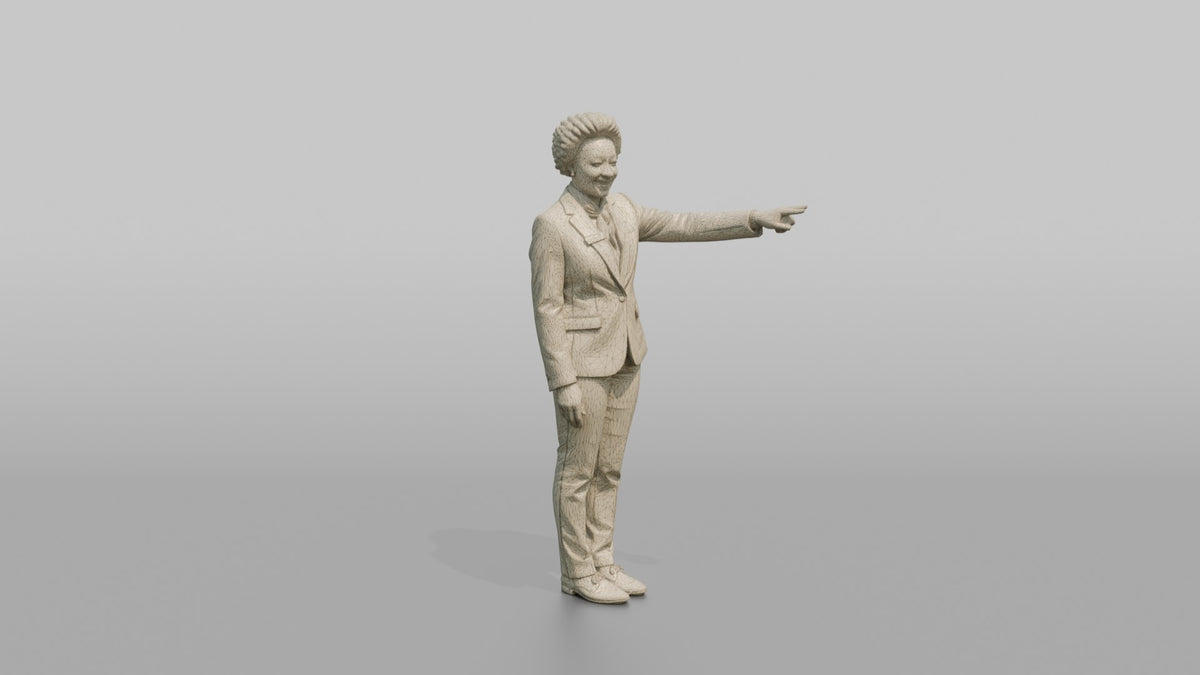 Receptionist Woman Pointing Toward An Elevator - wireframe topology preview